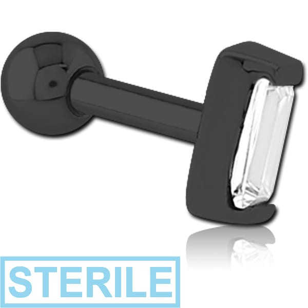 STERILE BLACK PVD COATED SURGICAL STEEL JEWELLED TRAGUS MICRO BARBELL - SQUARE