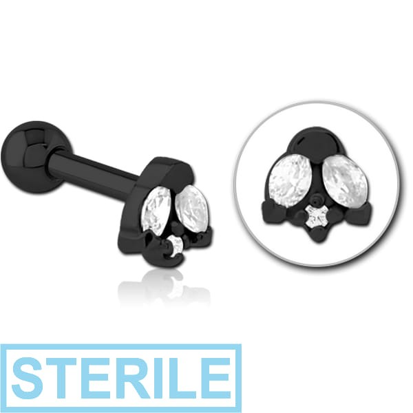 STERILE BLACK PVD COATED SURGICAL STEEL JEWELLED TRAGUS MICRO BARBELL