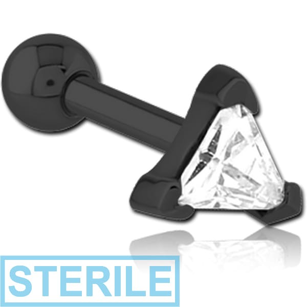 STERILE BLACK PVD COATED SURGICAL STEEL JEWELLED TRAGUS MICRO BARBELL - TRIANGLE