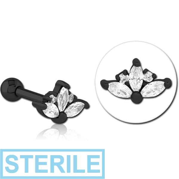 STERILE BLACK PVD COATED SURGICAL STEEL JEWELLED TRAGUS MICRO BARBELL