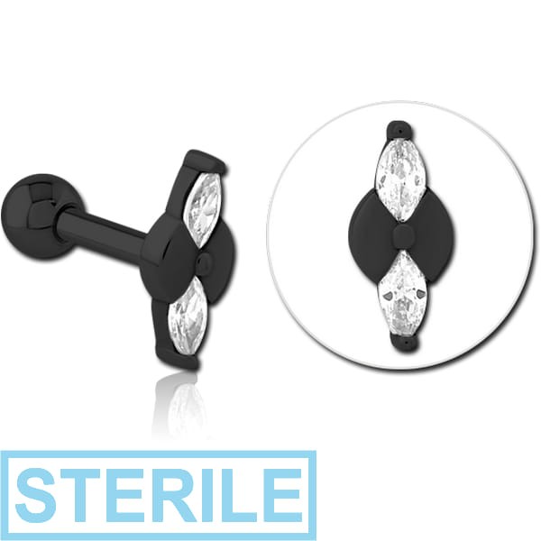 STERILE BLACK PVD COATED SURGICAL STEEL JEWELLED TRAGUS MICRO BARBELL - BOW TIE