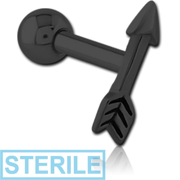 STERILE BLACK PVD COATED SURGICAL STEEL TRAGUS MICRO BARBELL - ARROW