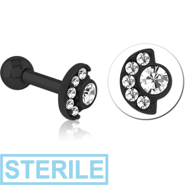 STERILE BLACK PVD COATED SURGICAL STEEL JEWELLED TRAGUS MICRO BARBELL - MOON AND STARS