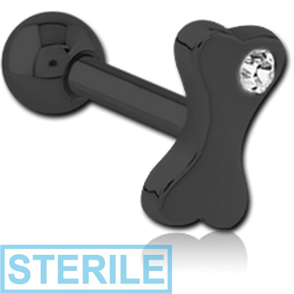STERILE BLACK PVD COATED SURGICAL STEEL JEWELLED TRAGUS MICRO BARBELL - BONE