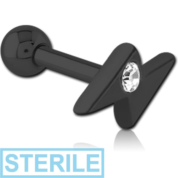 STERILE BLACK PVD COATED SURGICAL STEEL JEWELLED TRAGUS MICRO BARBELL - THUNDER