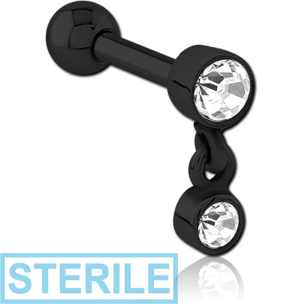 STERILE BLACK PVD COATED SURGICAL STEEL JEWELLED TRAGUS MICRO BARBELL