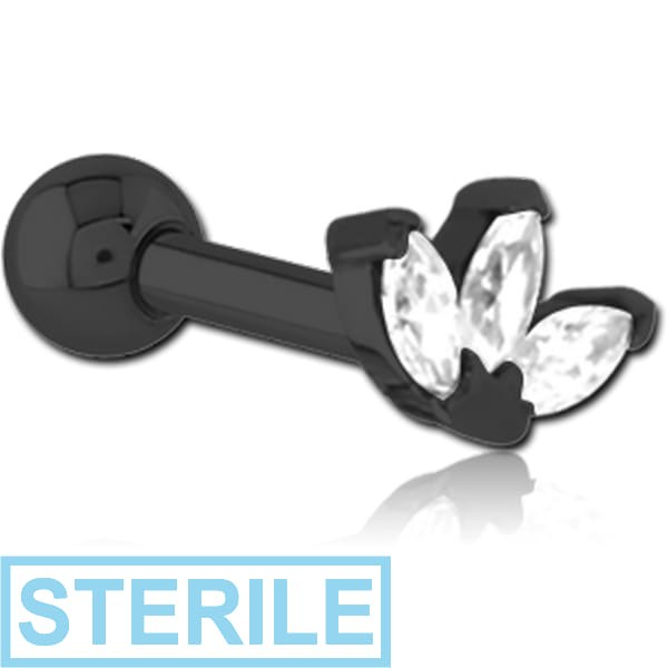 STERILE BLACK PVD COATED SURGICAL STEEL JEWELLED TRAGUS MICRO BARBELL
