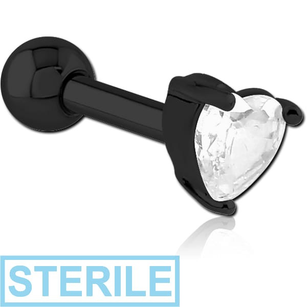 STERILE BLACK PVD COATED SURGICAL STEEL JEWELLED TRAGUS MICRO BARBELL - HEART