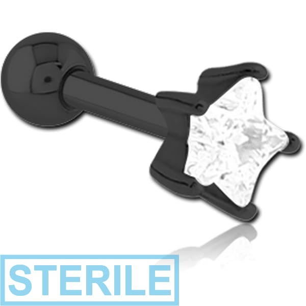 STERILE BLACK PVD COATED SURGICAL STEEL JEWELLED TRAGUS MICRO BARBELL - STAR