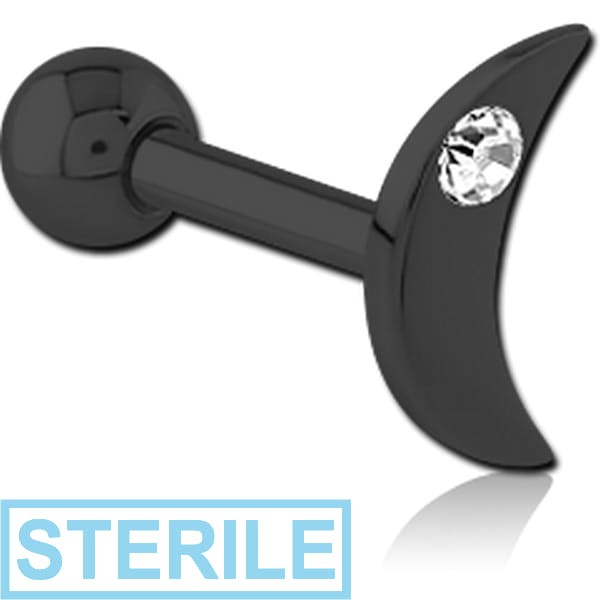 STERILE BLACK PVD COATED SURGICAL STEEL JEWELLED TRAGUS MICRO BARBELL - CRESCENT SINGLE GEM
