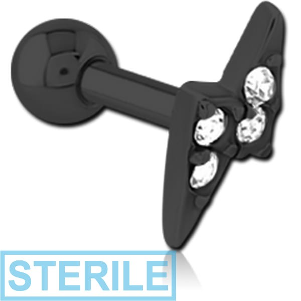 STERILE BLACK PVD COATED SURGICAL STEEL JEWELLED TRAGUS MICRO BARBELL - THUNDER