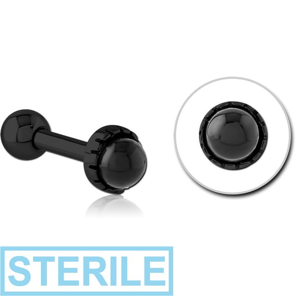 STERILE BLACK PVD COATED SURGICAL STEEL JEWELLED TRAGUS MICRO BARBELL