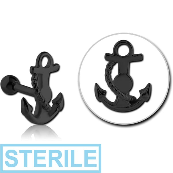 STERILE BLACK PVD COATED SURGICAL STEEL ANCHOR TRAGUS MICRO BARBELL - ANCHOR