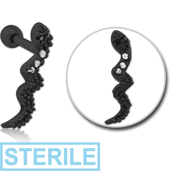 STERILE BLACK PVD COATED SURGICAL STEEL SNAKE JEWELLED TRAGUS MICRO BARBELL - SNAKE