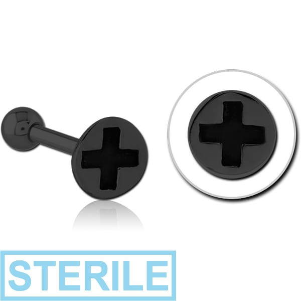 STERILE BLACK PVD COATED SURGICAL STEEL TRAGUS MICRO BARBELL - SCREW HEAD
