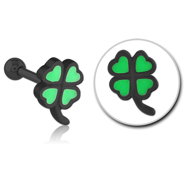 BLACK PVD COATED SURGICAL STEEL TRAGUS MICRO BARBELL WITH ENAMEL - SHAMROCK
