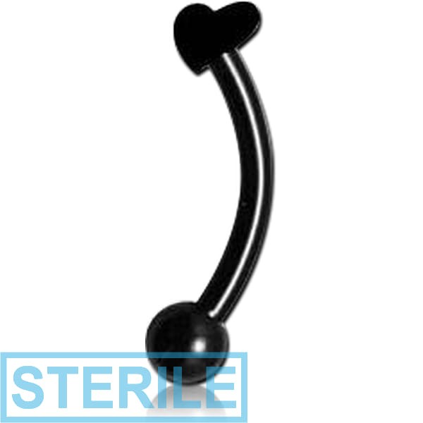 STERILE BLACK PVD COATED SURGICAL STEEL HEART FANCY CURVED MICRO BARBELL