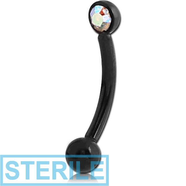STERILE BLACK PVD COATED SURGICAL STEEL JEWELLED FANCY CURVED MICRO BARBELL-ONE STONE