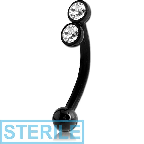 STERILE BLACK PVD COATED SURGICAL STEEL JEWELLED FANCY CURVED MICRO BARBELL-TWO STONES