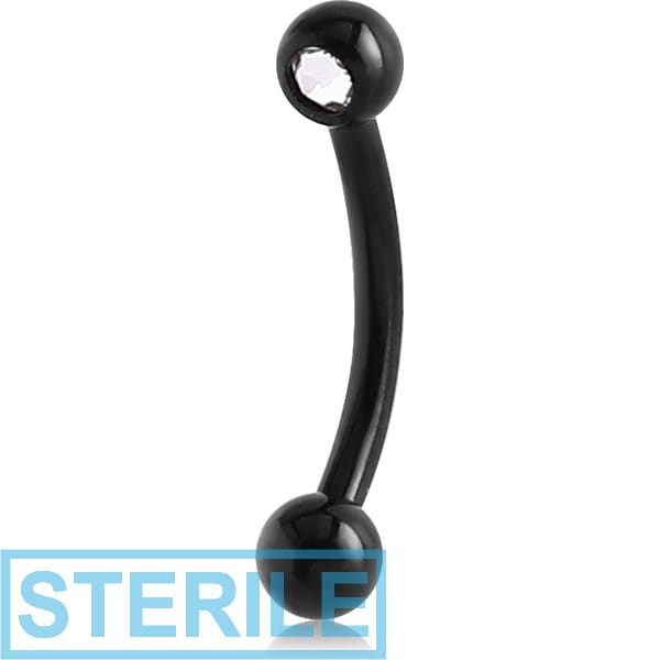STERILE BLACK PVD COATED SURGICAL STEEL SIDE THREADED FLAT STONE PREMIUM CRYSTAL JEWELLED CURVED MICRO BARBELL