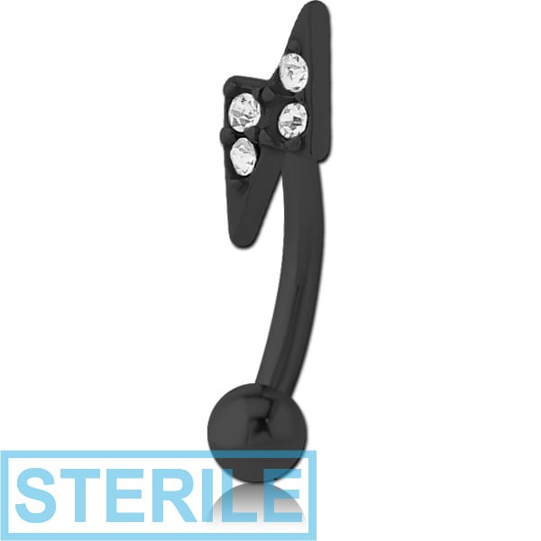 STERILE BLACK PVD COATED SURGICAL STEEL JEWELLED FANCY CURVED MICRO BARBELL - THUNDER