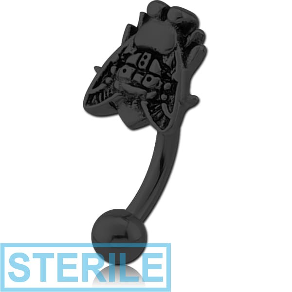STERILE BLACK PVD COATED SURGICAL STEEL FANCY CURVED MICRO BARBELL - FLY