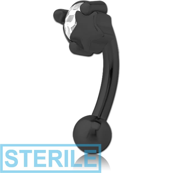 STERILE BLACK PVD COATED SURGICAL STEEL JEWELLED FANCY CURVED MICRO BARBELL - STAR AND GEM