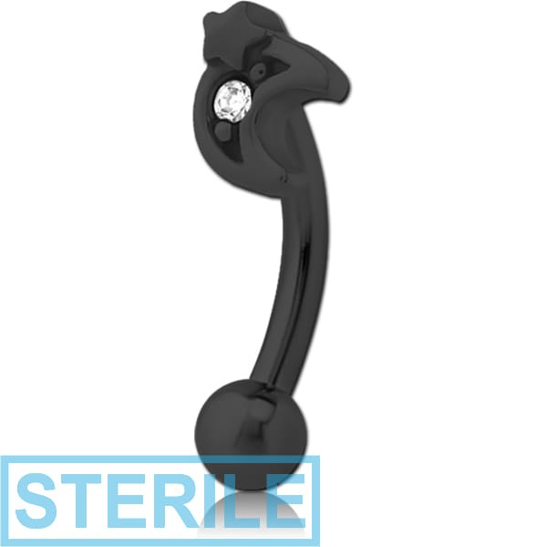 STERILE BLACK PVD COATED SURGICAL STEEL JEWELLED FANCY CURVED MICRO BARBELL - CRESCENT AND STAR
