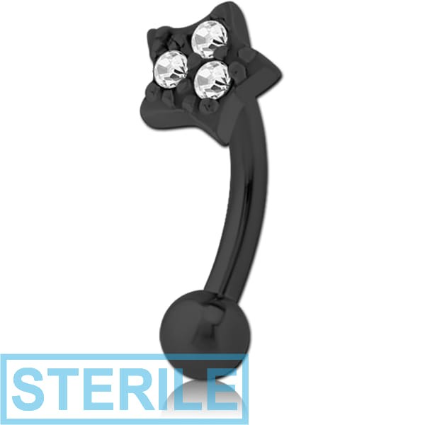 STERILE BLACK PVD COATED SURGICAL STEEL JEWELLED FANCY CURVED MICRO BARBELL - STAR PRONGS