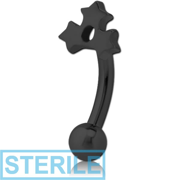 STERILE BLACK PVD COATED SURGICAL STEEL FANCY CURVED MICRO BARBELL - TRIPLE STAR