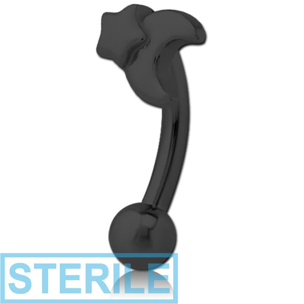 STERILE BLACK PVD COATED SURGICAL STEEL FANCY CURVED MICRO BARBELL - CRESCENT AND STAR