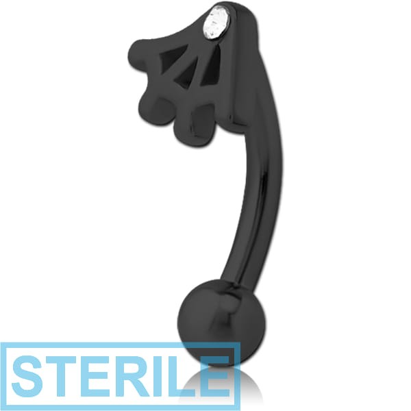 STERILE BLACK PVD COATED SURGICAL STEEL JEWELLED FANCY CURVED MICRO BARBELL - WEB