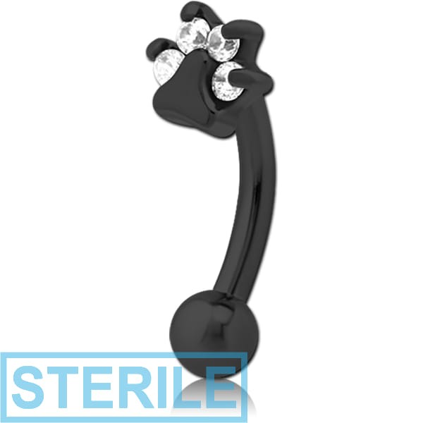 STERILE BLACK PVD COATED SURGICAL STEEL JEWELLED FANCY CURVED MICRO BARBELL - ANIMAL PAW