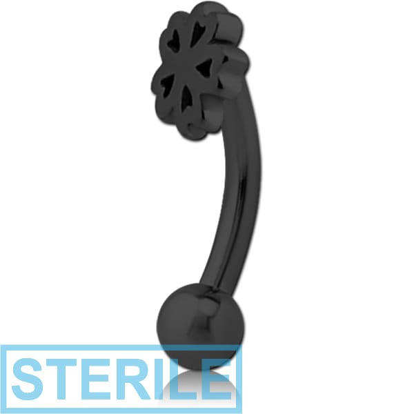 STERILE BLACK PVD COATED SURGICAL STEEL FANCY CURVED MICRO BARBELL - CLOVER