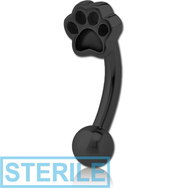 STERILE BLACK PVD COATED SURGICAL STEEL FANCY CURVED MICRO BARBELL - ANIMAL PAW INDENT