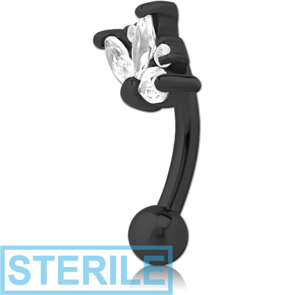STERILE BLACK PVD COATED SURGICAL STEEL JEWELLED FANCY CURVED MICRO BARBELL