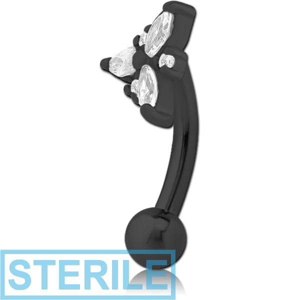 STERILE BLACK PVD COATED SURGICAL STEEL JEWELLED FANCY CURVED MICRO BARBELL - TRINITY