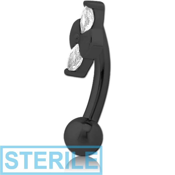 STERILE BLACK PVD COATED SURGICAL STEEL JEWELLED FANCY CURVED MICRO BARBELL - BOW TIE