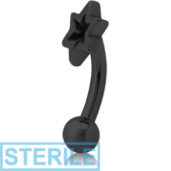STERILE BLACK PVD COATED SURGICAL STEEL FANCY CURVED MICRO BARBELL - STAR INDENT