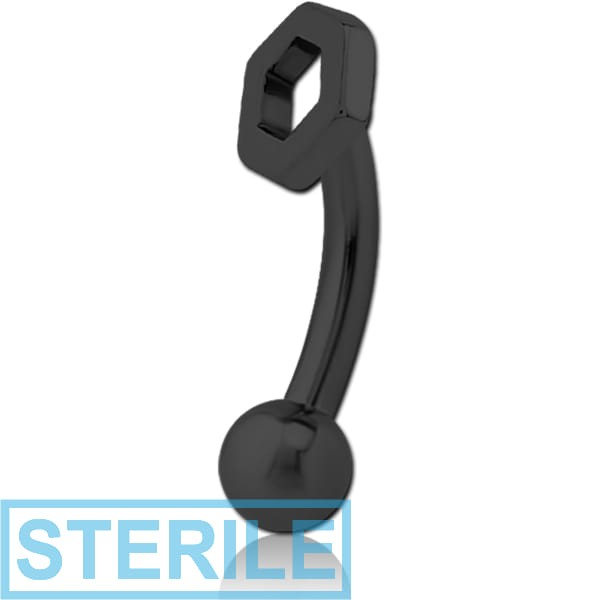 STERILE BLACK PVD COATED SURGICAL STEEL FANCY CURVED MICRO BARBELL - HEXAGON