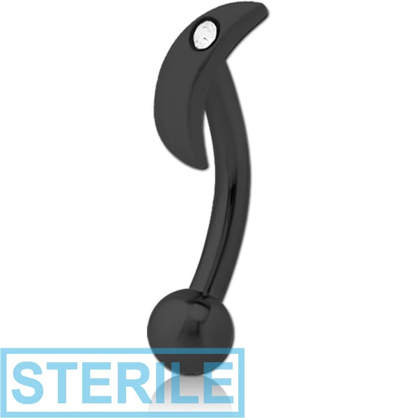 STERILE BLACK PVD COATED SURGICAL STEEL JEWELLED FANCY CURVED MICRO BARBELL - CRESCENT SINGLE GEM