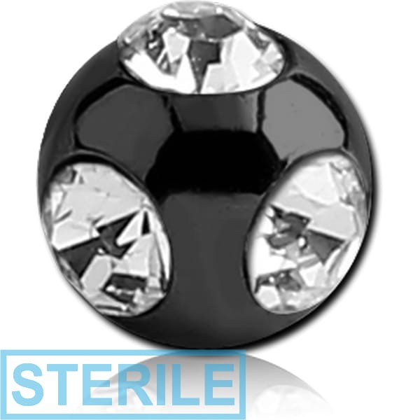 STERILE BLACK PVD COATED SURGICAL STEEL MULTI JEWELLED MICRO BALL