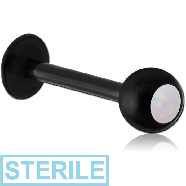 STERILE BLACK PVD COATED SURGICAL STEEL JEWELLED MICRO LABRET WITH SYNTHETIC OPAL
