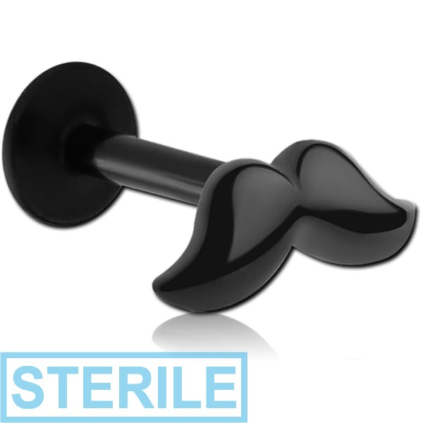 STERILE BLACK PVD COATED SURGICAL STEEL MICRO LABRET WITH ATTACHMENT - MUSTACHE