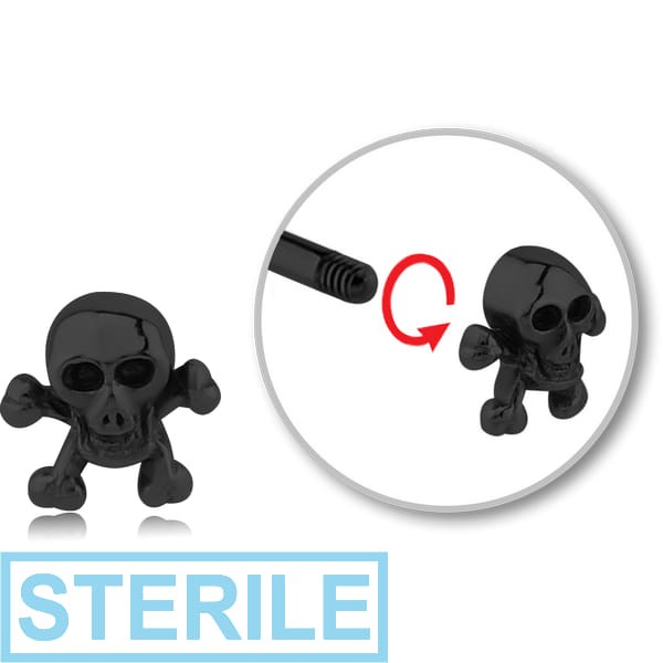 STERILE BLACK PVD COATED SURGICAL STEEL MICRO THREADED CROSSBONES SKULL ATTACHMENT