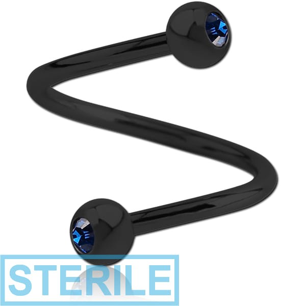 STERILE BLACK PVD COATED SURGICAL STEEL DOUBLE HIGH END CRYSTAL JEWELLED MICRO BODY SPIRAL