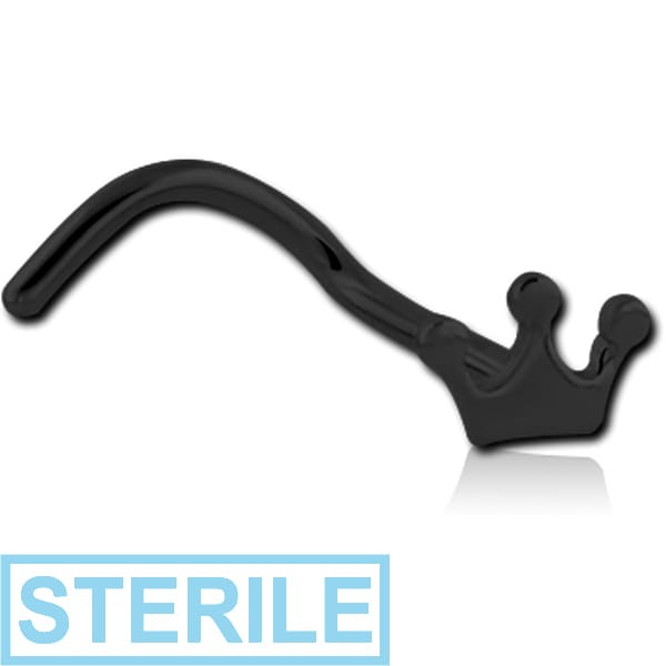 STERILE BLACK PVD COATED SURGICAL STEEL CROWN CURVED NOSE STUD