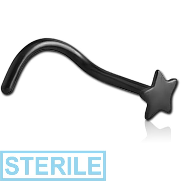 STERILE BLACK PVD COATED SURGICAL STEEL STAR CURVED NOSE STUD