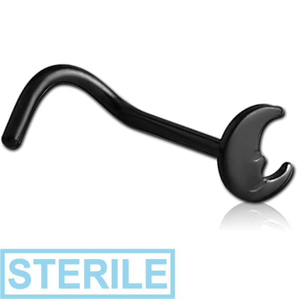 STERILE BLACK PVD COATED SURGICAL STEEL MOON CURVED NOSE STUD