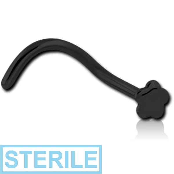 STERILE BLACK PVD COATED SURGICAL STEEL FLOWER CURVED NOSE STUD
